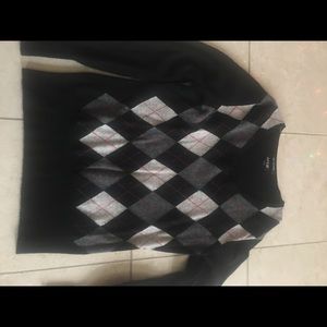 Black cashmere vee neck sweater.